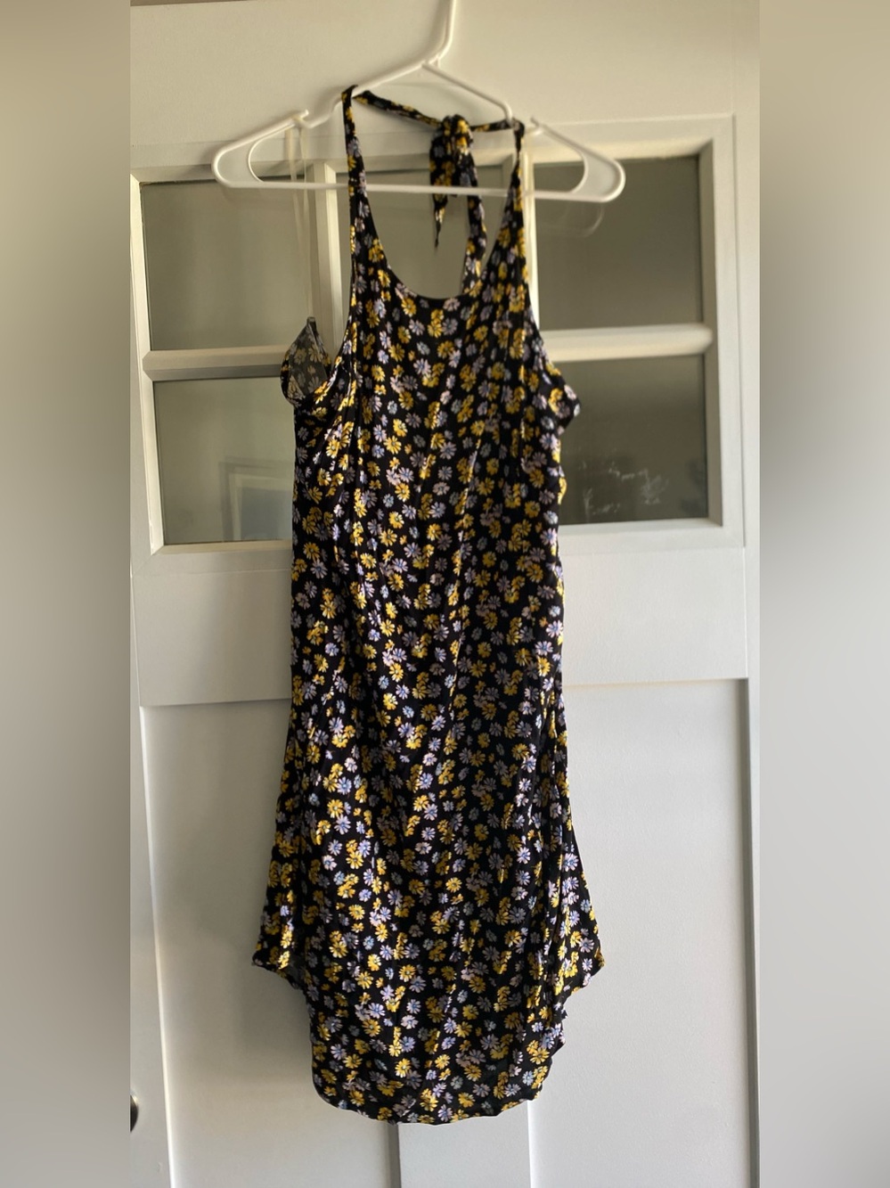 Black Floral Halter Summer Dress - Women's